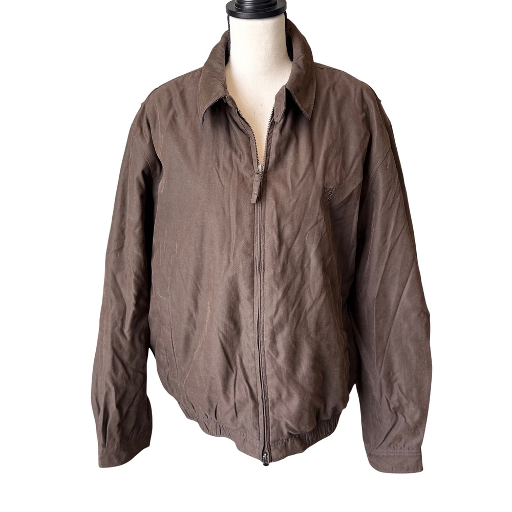 Daniel Cremieux Mens L Brown Harrington Jacket Plaid Lined Full Zip Coat Preppy